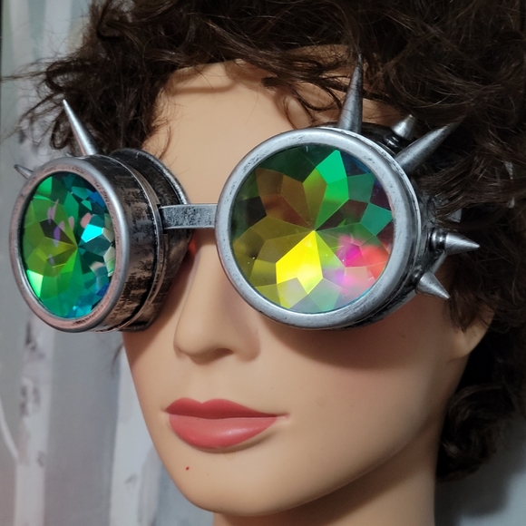 Source Unknown Other - Steampunk Spiked Prism Adult Goggles Antiqued Chrome Look Plastic Adjustable